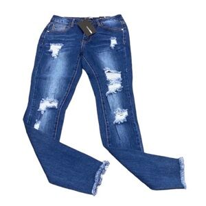 Fashion Nova distressed skinny jeans dark denim Size 3